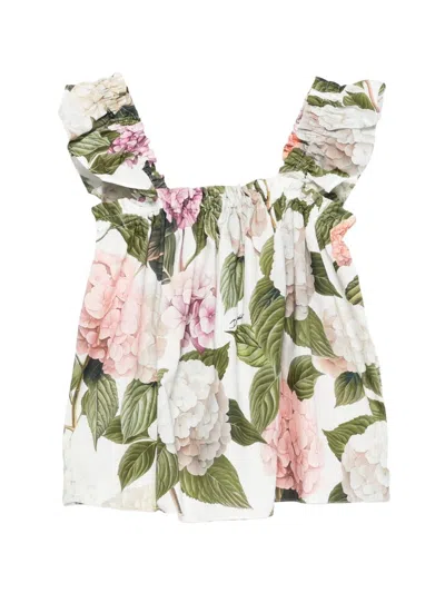 Dolce & Gabbana Kids' Ruffled Floral Print Top In White