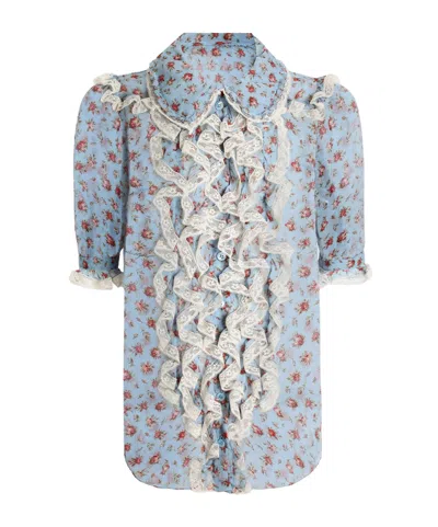 Dolce & Gabbana Ruffled Floral Top In Blue