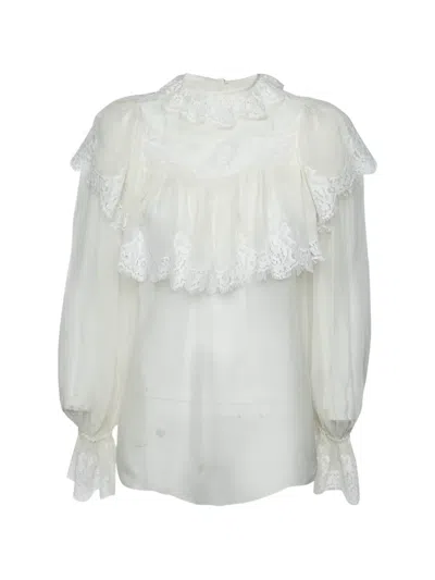 Pre-owned Dolce & Gabbana Ruffled Lace Blouse In White