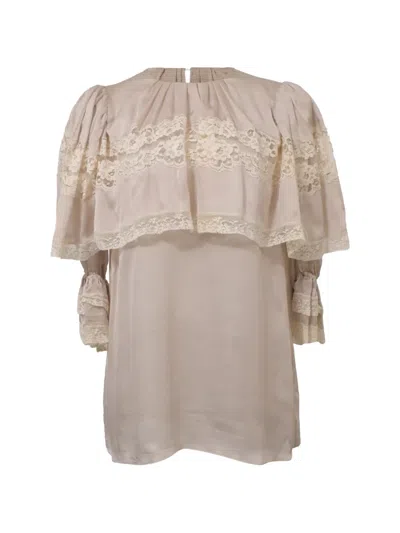 Pre-owned Dolce & Gabbana Ruffled Lace-trim Blouse In Neutral
