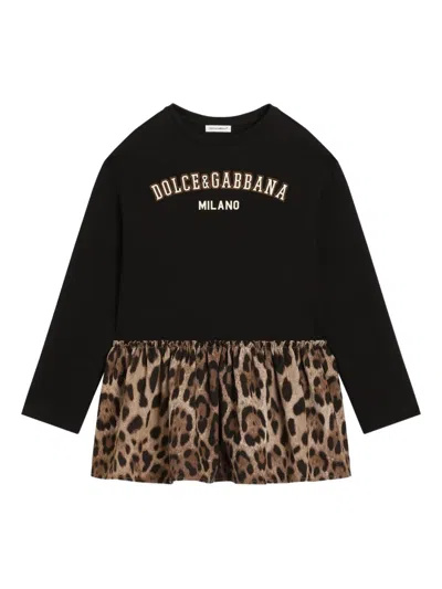 Dolce & Gabbana Kids' Ruffled-leopard Dress In Black