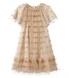 Dolce & Gabbana Ruffled Logo Embroidered Tulle Dress In Gold