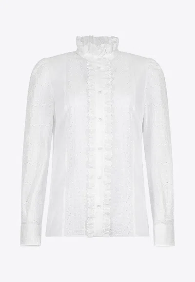 Dolce & Gabbana Ruffled Long-sleeved Shirt In White