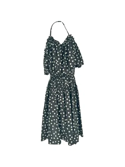 Pre-owned Dolce & Gabbana Ruffled Polka-dot Dress In Black