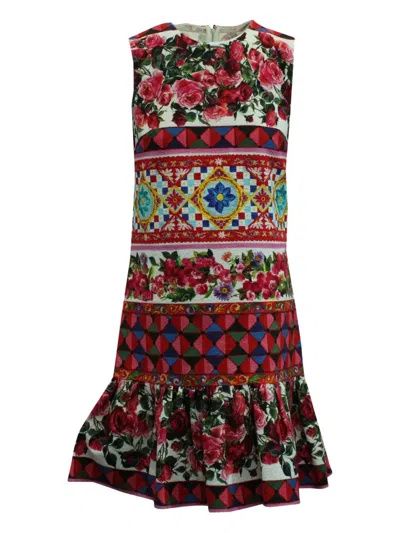 Pre-owned Dolce & Gabbana Ruffled Printed Dress In Red