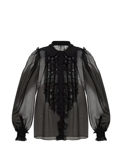 Dolce & Gabbana Ruffled Sheer Blouse In Black