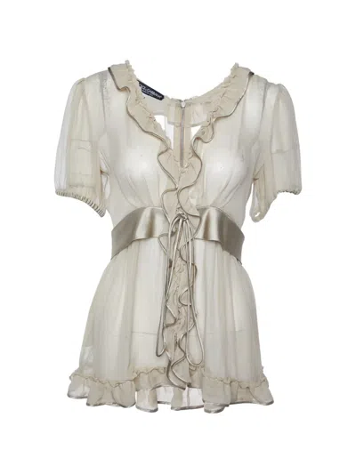 Pre-owned Dolce & Gabbana Ruffled Sheer Blouse In Neutrals