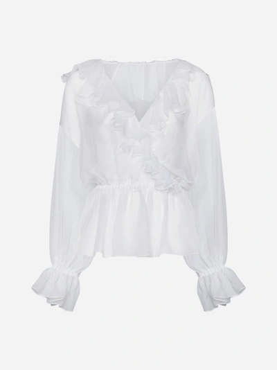 Dolce & Gabbana Ruffled Silk Blouse In White