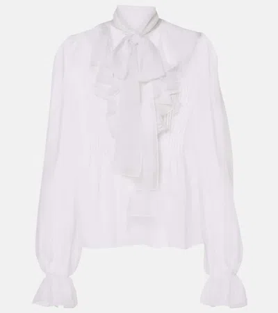 Dolce & Gabbana White Cropped Blouse With Ruffles Trim In Multicolor