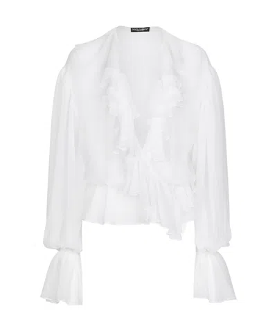 DOLCE & GABBANA DOLCE  GABBANA RUFFLE DETAILED CHIFFON BLOUSE