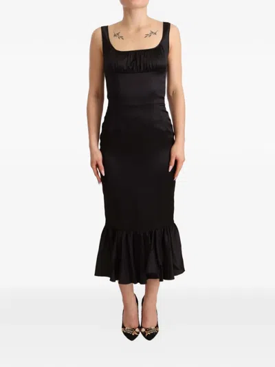 Dolce & Gabbana Silk Stretch Sheath Mermaid Midi Dress In Brown