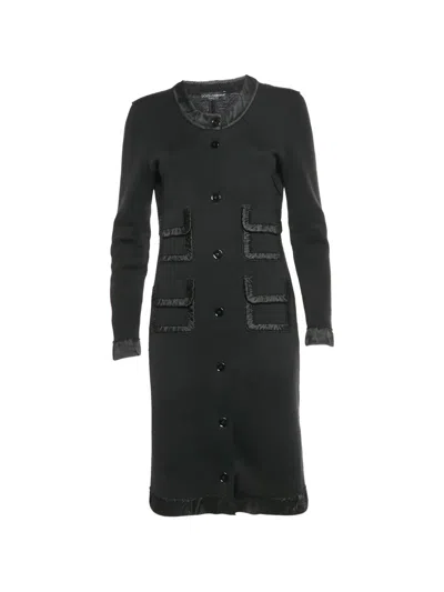 Pre-owned Dolce & Gabbana Ruffle-trim Button-up Midi Dress In Black