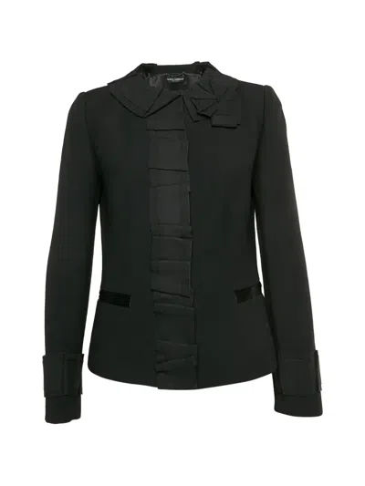 Pre-owned Dolce & Gabbana Ruffle-trim Jacket In Black