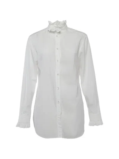 Pre-owned Dolce & Gabbana Ruffle-trim Shirt In White