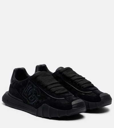 Dolce & Gabbana Runner Leather-trimmed Lace Sneakers In Black