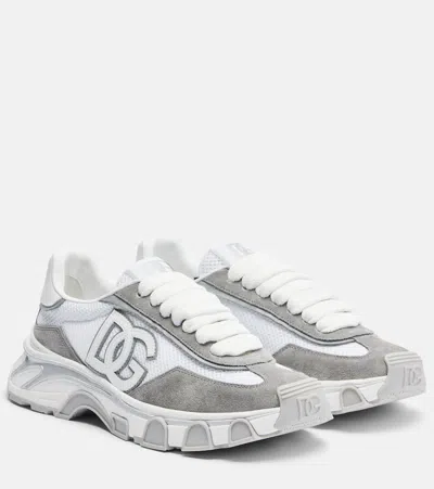 Dolce & Gabbana Runner Suede-trimmed Sneakers In Gray