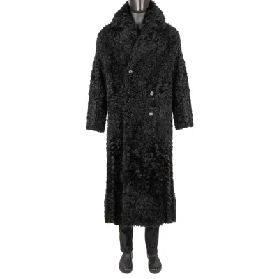 Pre-owned Dolce & Gabbana Runway $9.500 Oversize Long Lamb Fur Leather Coat Black 11225