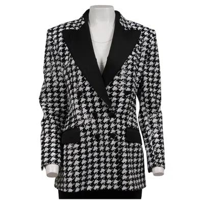 Pre-owned Dolce & Gabbana Runway Double Breasted Blazer It 46 Black White Sequin Peak Lape