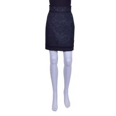 Pre-owned Dolce & Gabbana Runway Floral Brocade Skirt W. Embroidery Trimmings Black 07081