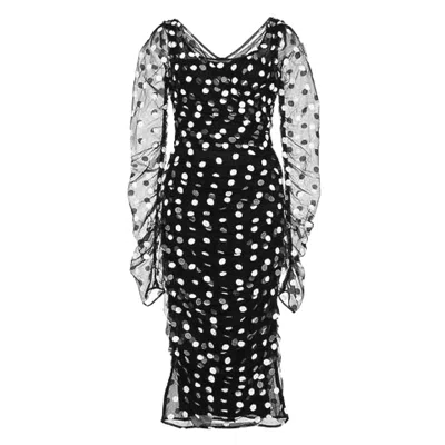 Pre-owned Dolce & Gabbana Runway S/s 2015 Polka Dot Embroidered Sheer Tulle Midi Dress In Black