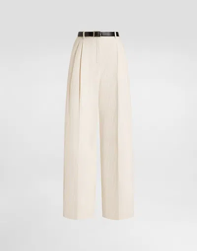 Dolce & Gabbana Rustic Cotton And Linen Canvas Trousers In Neutral