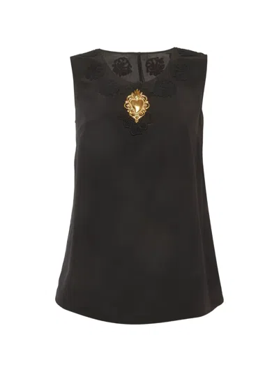 Pre-owned Dolce & Gabbana Sacred Heart Embellished Top In Black