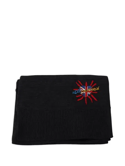 Dolce & Gabbana Sacred Heart Embroidered Wool Scarf In Black