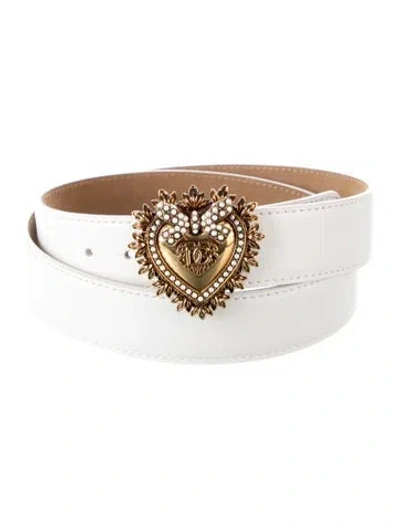 Pre-owned Dolce & Gabbana Sacred Heart Print Leather Belt In White