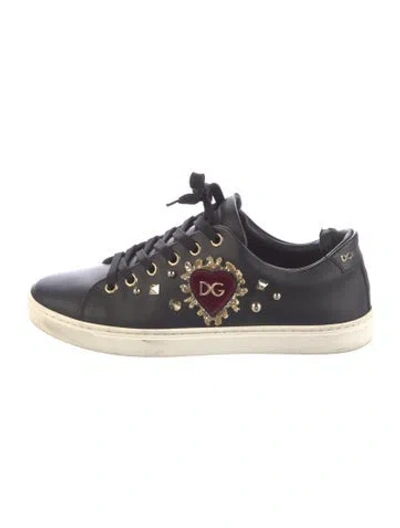 Pre-owned Dolce & Gabbana Sacred Heart Print Leather Sneakers In Black
