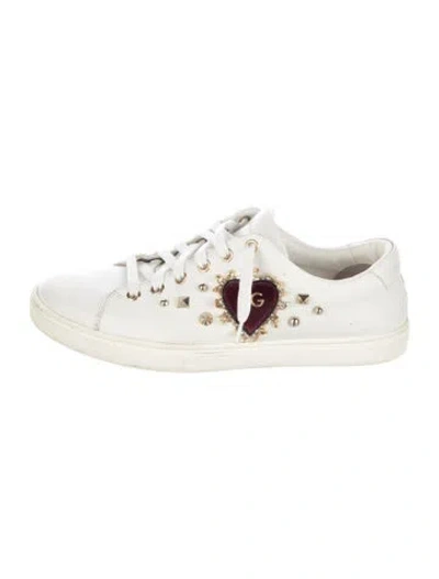 Pre-owned Dolce & Gabbana Sacred Heart Print Leather Sneakers In White