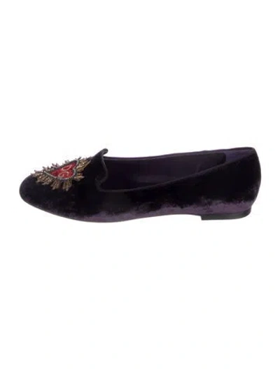 Pre-owned Dolce & Gabbana Sacred Heart Print Velvet Loafers In Purple