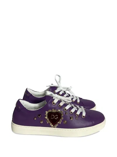 Pre-owned Dolce & Gabbana Sacred Heart Studded Sneakers In Purple