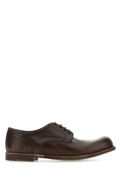 Dolce & Gabbana Saddle Brown Leather Lace-up Derby Dress Shoes For Men In Black