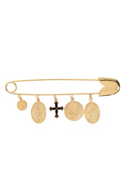 Dolce & Gabbana Safety-pin Brooch In Yellow