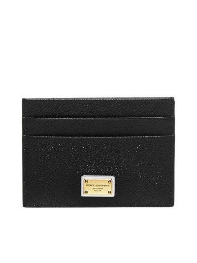 Dolce & Gabbana Saffiano Leather Card Case In Black