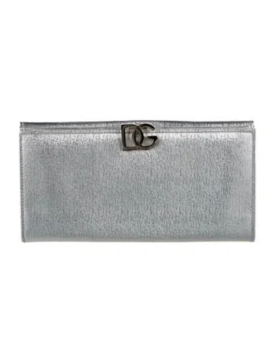 Pre-owned Dolce & Gabbana Saffiano Leather Continental Wallet In Silver