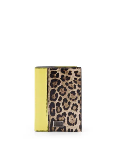 Dolce & Gabbana Saffiano Leather Passport Holder With Clored Leather Inserts In Multi