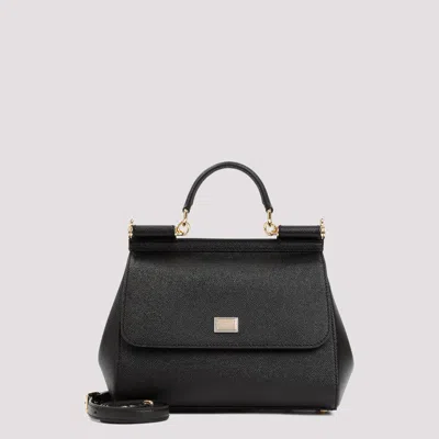 Dolce & Gabbana Saffiano Leather Sicily Mini Handbag - 25cm X 19cm X 12cm In Black
