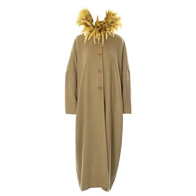Pre-owned Dolce & Gabbana Sage Green Wool Cocoon Coat With Feather Collar, Fw 1990