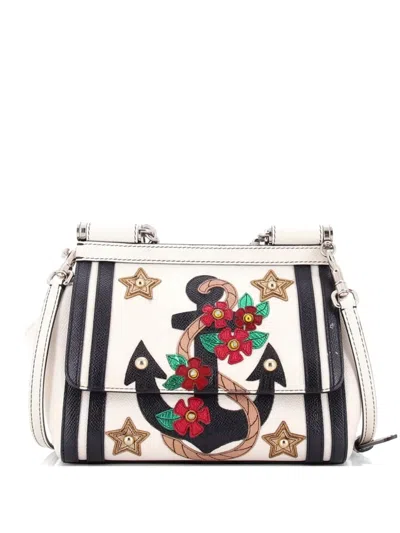 Pre-owned Dolce & Gabbana Sailor Miss Sicily Bag Patchwork Leather Small Satchel In Neutral