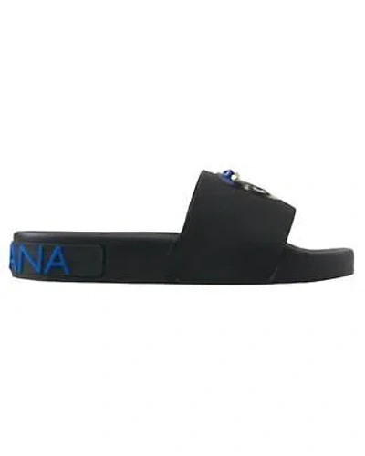 Pre-owned Dolce & Gabbana Portofino Black Leather Slides - Flats -size 37
