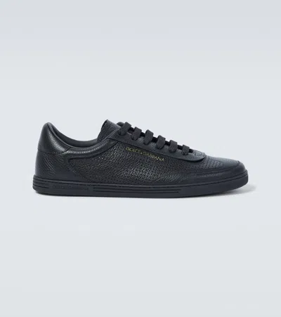 Dolce & Gabbana Saint Tropez Leather Sneakers In Black