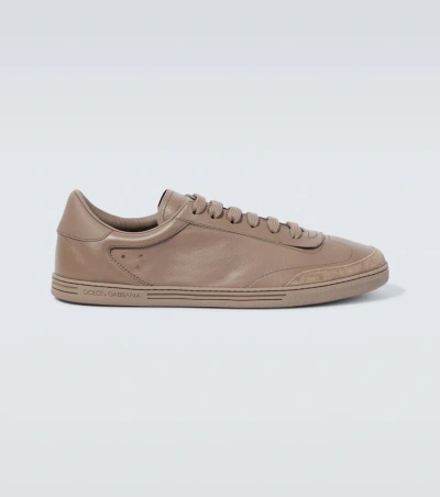 Dolce & Gabbana Saint Tropez Leather Sneakers In Toupe/toupe