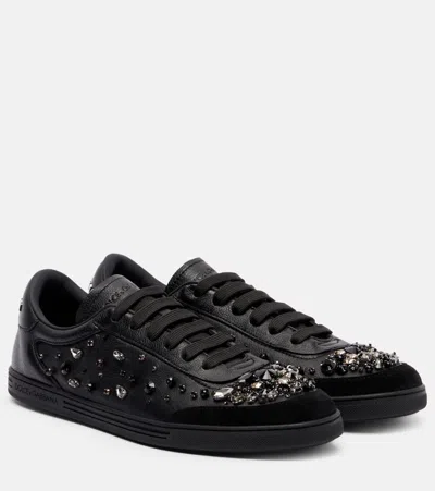 DOLCE & GABBANA SAINT TROPEZ LIGHT EMBELLISHED LEATHER SNEAKERS