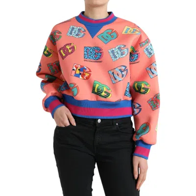 Dolce & Gabbana Salmon Pink Logo Print Sweatshirt Jumper In Blue