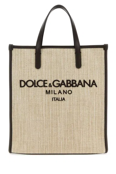 Dolce & Gabbana Sand Canvas Small Shopping Bag