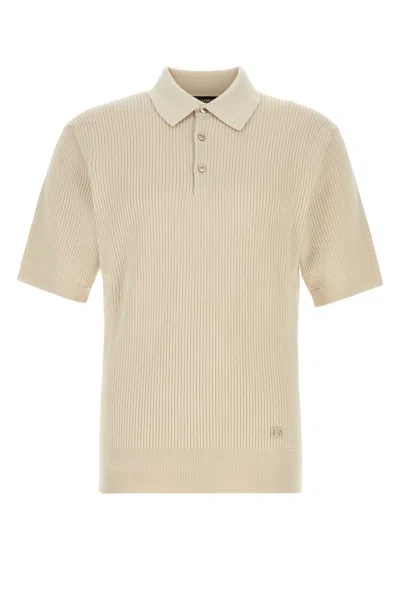 Dolce & Gabbana Cream Beige Cotton Ribbed Polo In Neutral