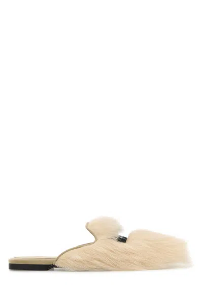 Dolce & Gabbana Shearling Faux Fur Flat Sole Slippers In Neutral