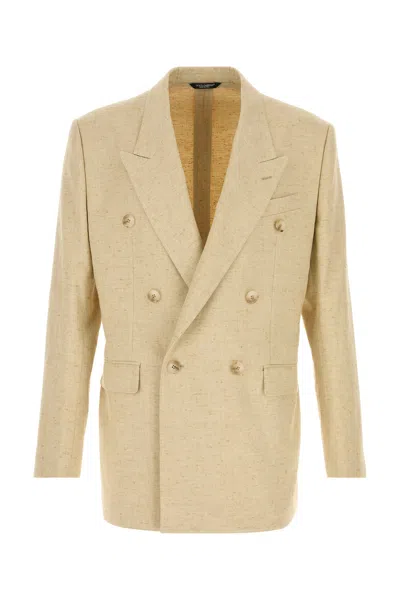 Dolce & Gabbana Sand Tweed Blazer In Brown