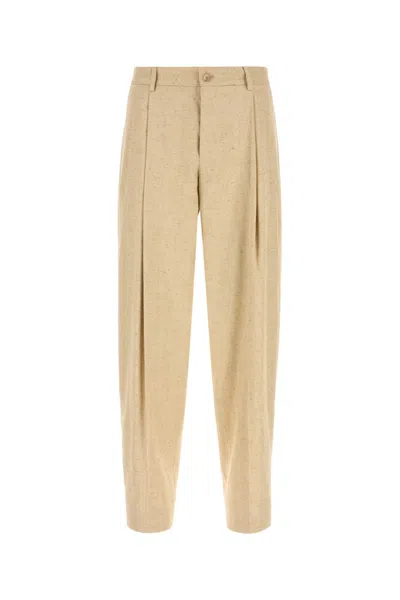 Dolce & Gabbana Sand Tweed Wide-leg Pant In Brown